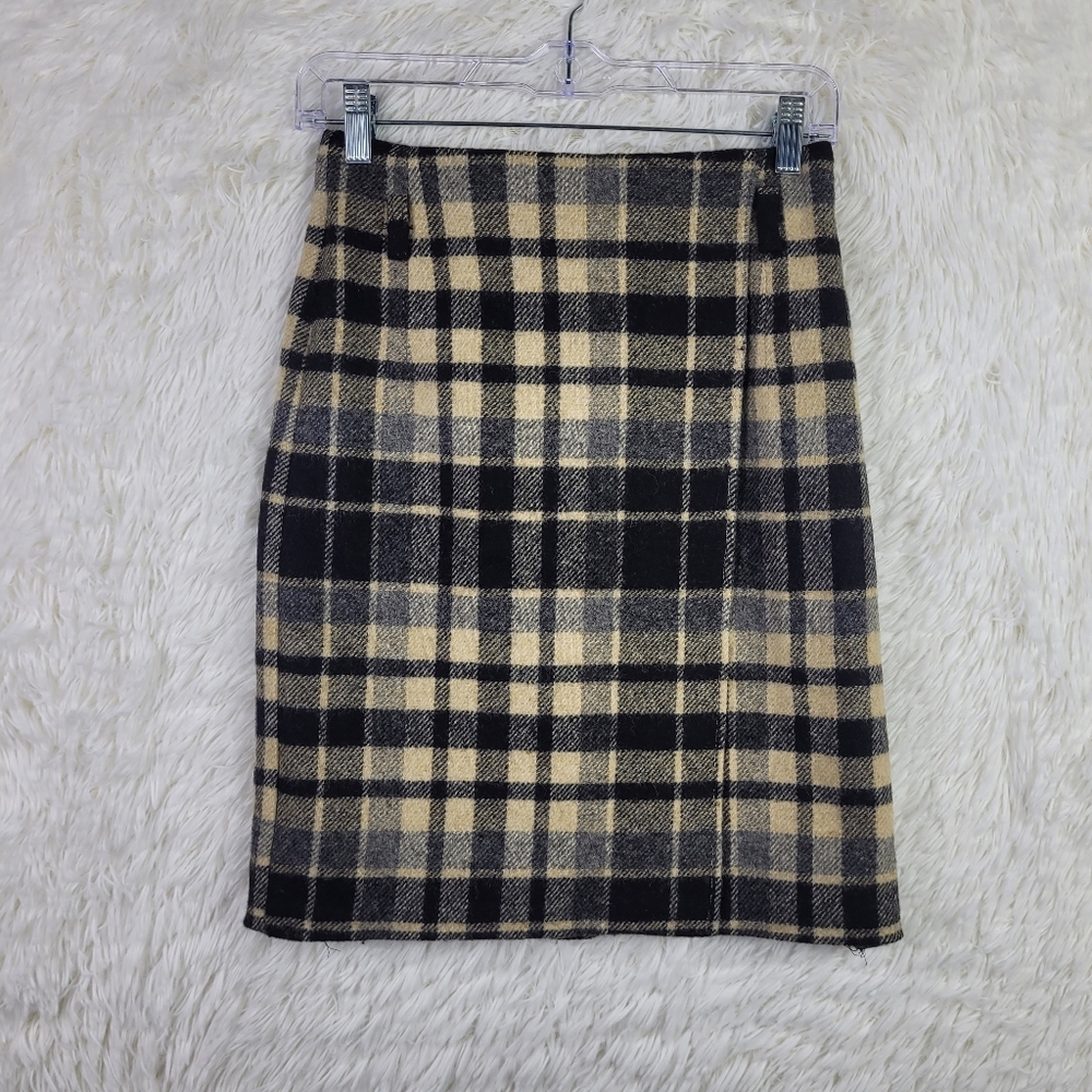 Eddie Bauer Womens Sz 6 Tall Plaid Wool Blend Wrap Skirt Academia Retro Preppy